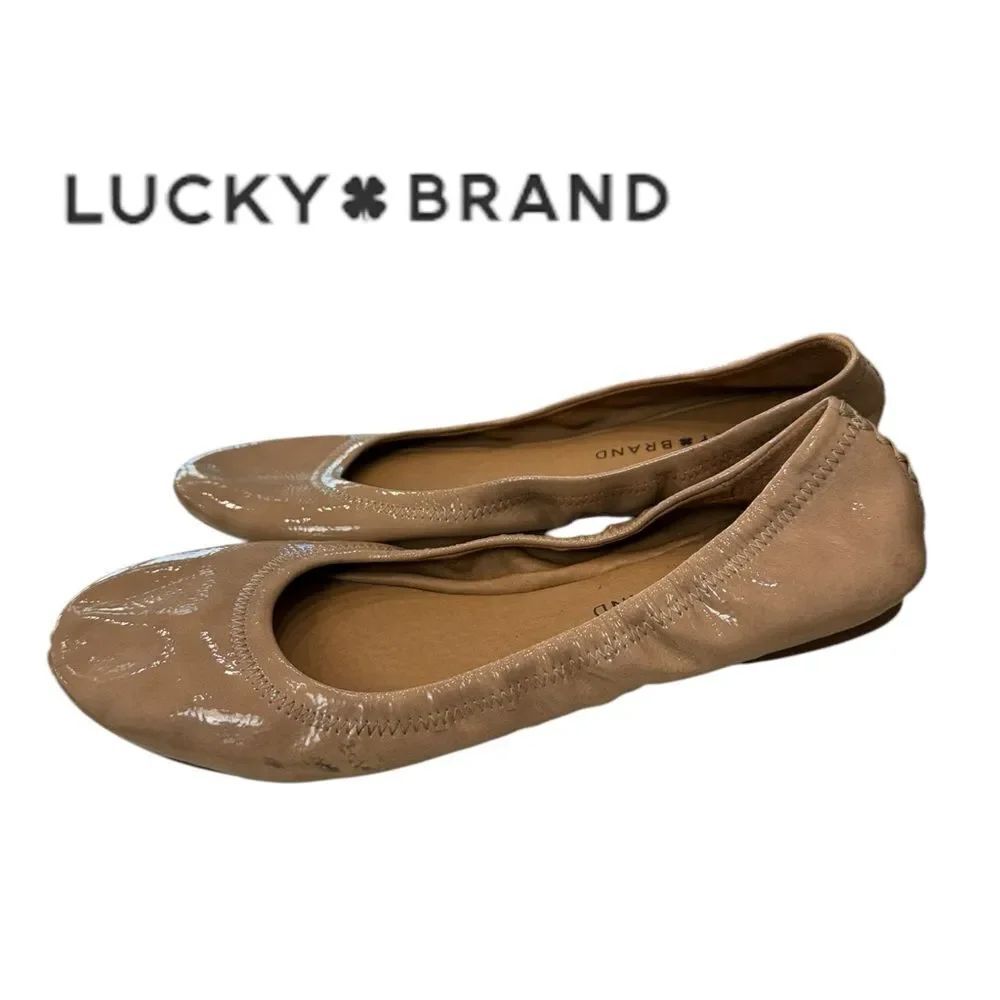 Lucky Brand Women's Beige Patent Slip-on Ballet Flats 8.5